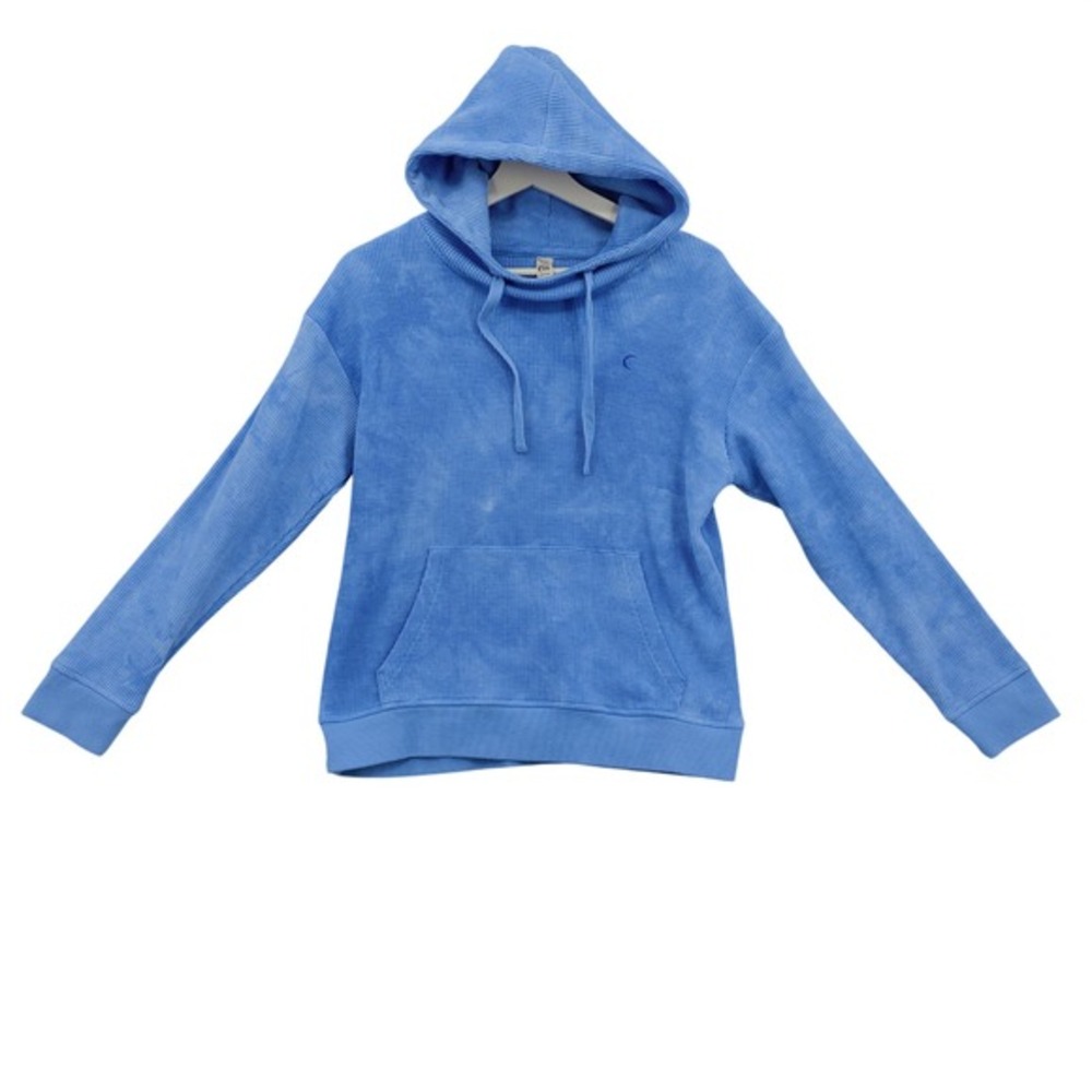 Zyia Active Women Gorpcore Athleisure Waffle Knit Hoodie S Blue Tie Dye Pullover